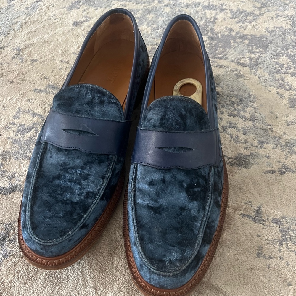 Taft Navy Velvet Loafers - Picture 2 of 4
